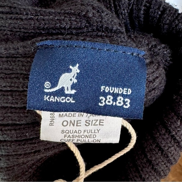 New Kangol Black Ribbed Knit Beanie Hat Cuffed Winter Streetwear Unisex One Size - Picture 3 of 5